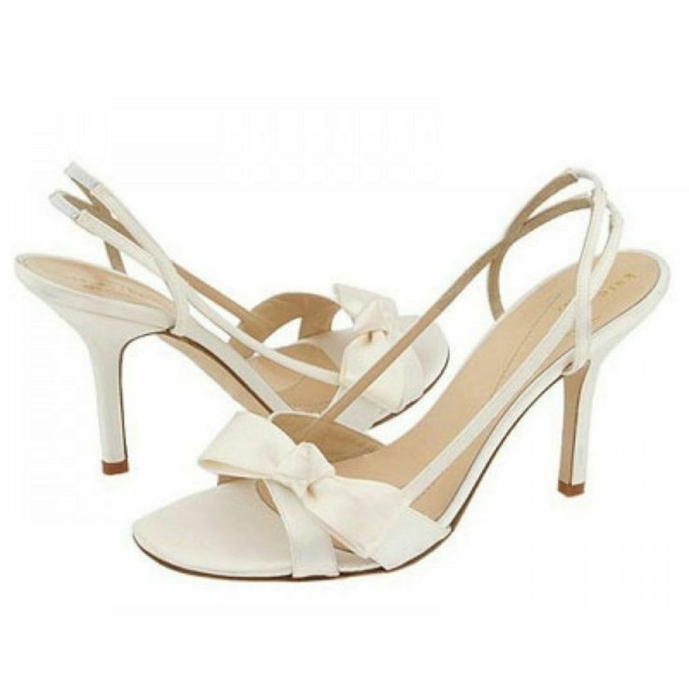 Kate Spade "Lover" Ivory Satin Bow Wedding Heels